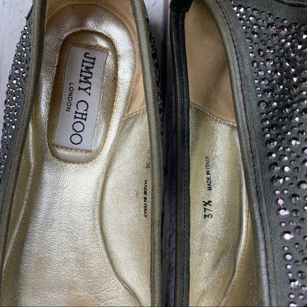 JIMMY CHOO gray flats 371/2 (71/2) bejeweled w/bow - Picture 4 of 7